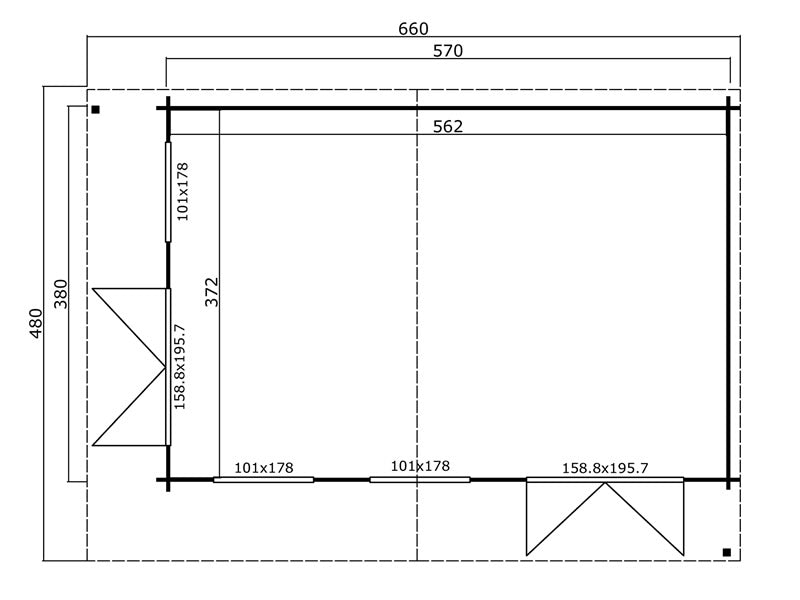 Hytte i tre Vienna, 5,7x3,8x2,45m, 40mm, Naturlig