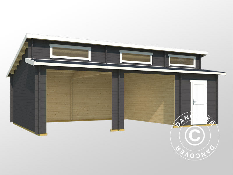 Dobbeltgarasje, carport i tre, Vaasa, 7,8x5,2x3,21m, 44mm, Mørkegrå