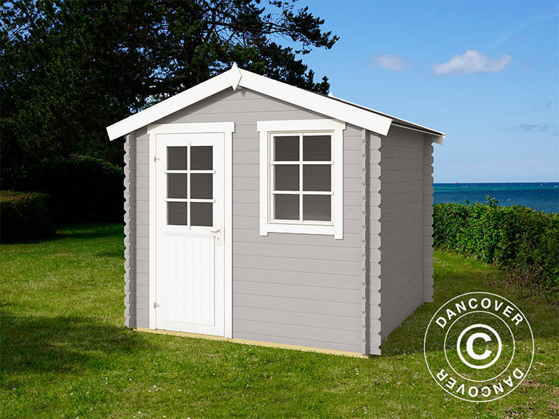 Redskapsbod i tre Lyon 2,3x2,3x2,34m, 28mm, 5,4m², Lysegrå