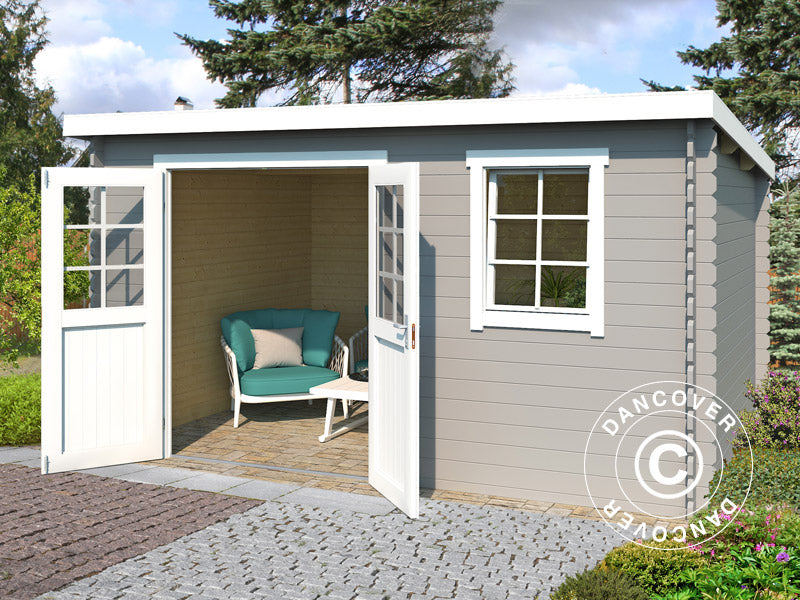 Redskapsbod i tre, Asker 3,8x2,75x2,11m, 28mm, 10,09m², Lysegrå