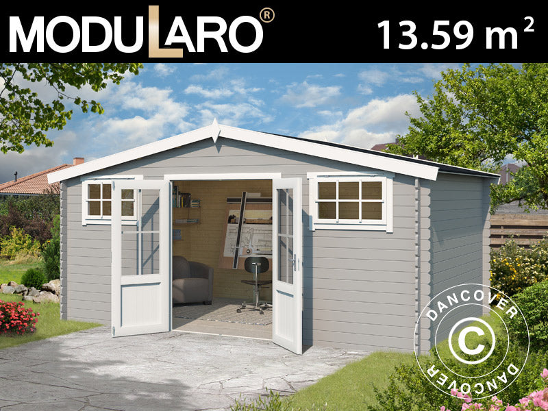 Redskapsbod, hytte i tre, Sandvika 4,8x2,92x2,45m, 28mm, 13,59m², Lysegrå