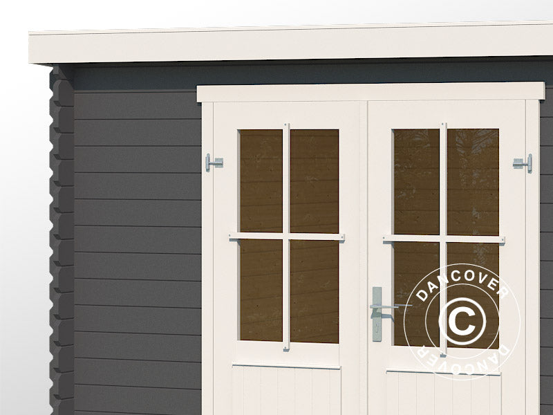 Redskapsbod i tre, Tartu m/overheng 4,81x2,92x2,11m, 28mm, Mørkegrå