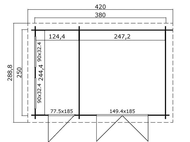 Redskapsbod i tre, Narva 3,8x2,5x2,39m, 28mm, 9,3m², Mørkegrå