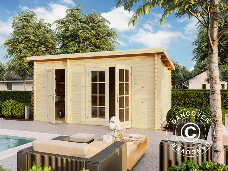 Redskapsbod, hytte i tre, Riga 4,25x2,8x2,22m, 34mm, 11,3m², Naturlig