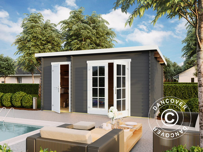 Redskapsbod, hytte i tre, Riga 4,25x2,8x2,22m, 34mm, 11,3m², Mørkegrå