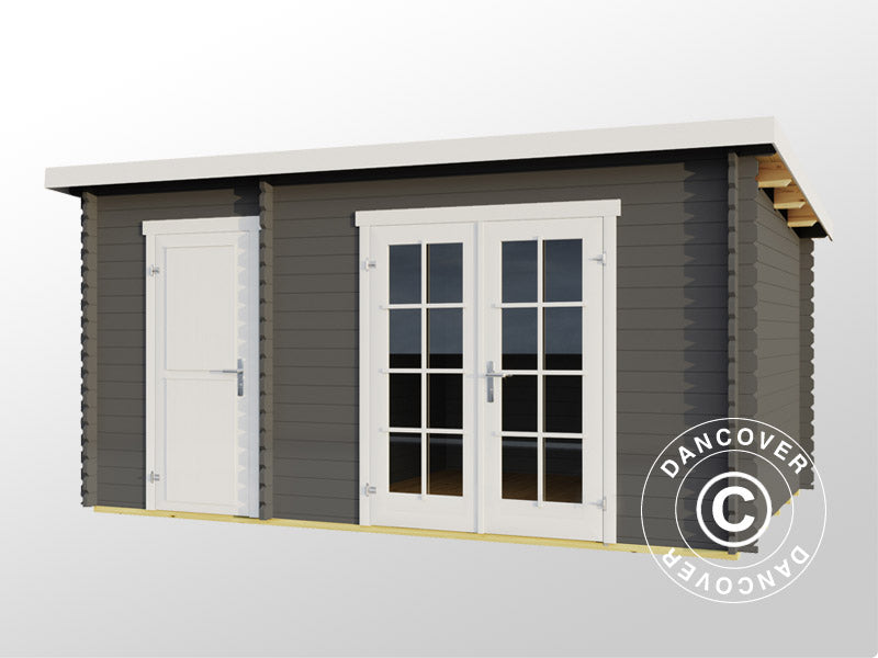 Redskapsbod, hytte i tre, Riga 4,25x2,8x2,22m, 34mm, 11,3m², Mørkegrå