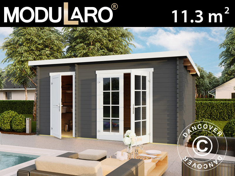 Redskapsbod, hytte i tre, Riga 4,25x2,8x2,22m, 34mm, 11,3m², Mørkegrå