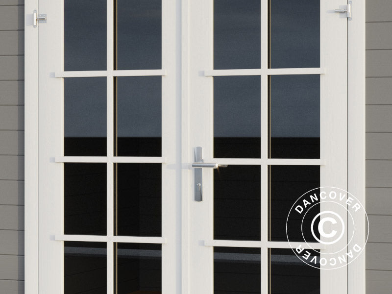 Redskapsbod, hytte i tre, Riga 4,25x2,8x2,22m, 34mm, 11,3m², Lysegrå