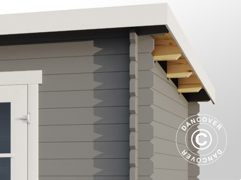 Redskapsbod, hytte i tre, Riga 4,25x2,8x2,22m, 34mm, 11,3m², Lysegrå