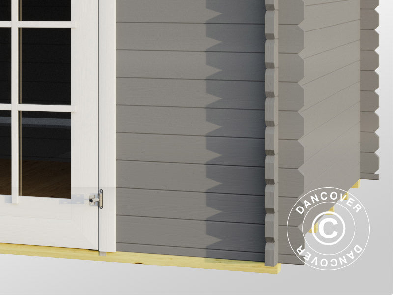 Redskapsbod, hytte i tre, Riga 4,25x2,8x2,22m, 34mm, 11,3m², Lysegrå