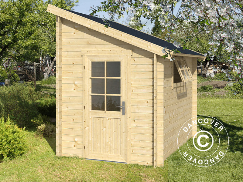 Redskapsbod mot vegg i tre, Vanda 1,8x2,75x2,68m, 28mm, 4,7m², Naturlig