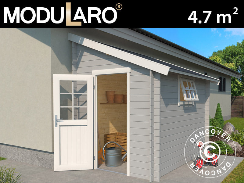 Redskapsbod mot vegg i tre, Vanda 1,8x2,75x2,68m, 28mm, 4,7m², Lysegrå