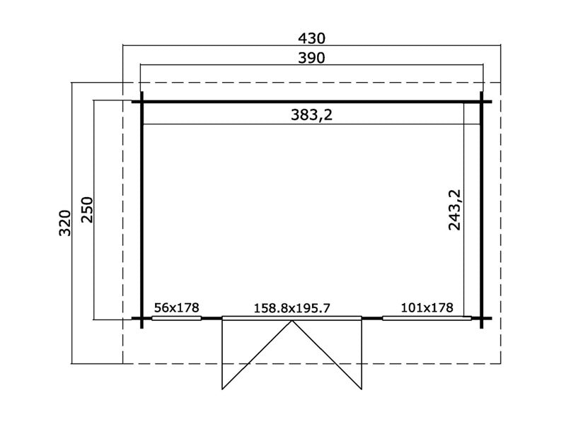 Hytte i tre, Lugano 2,5x3,9x2,34m, 34mm, Lysegrå
