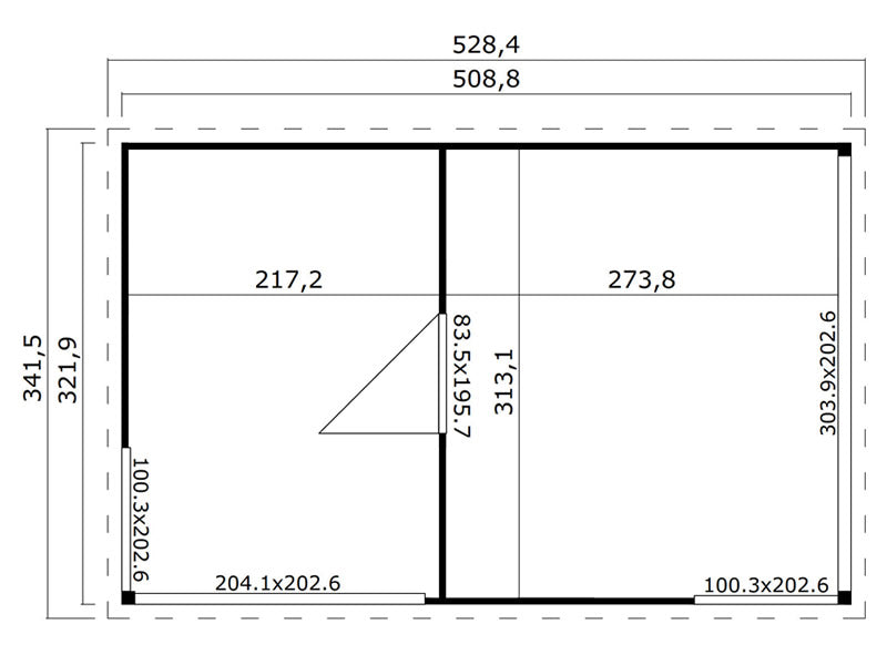Hytte i tre Geneva, 5,09x3,22x2,39m, 44mm, Naturlig