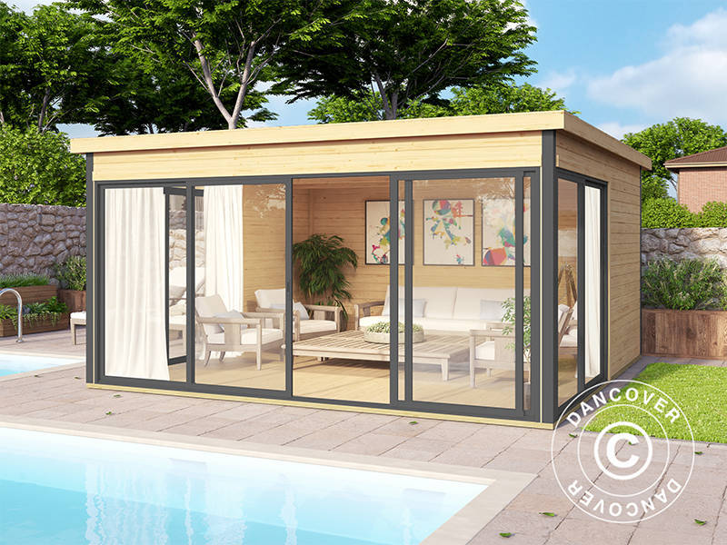 Hytte i tre Geneva, 4,18x4,18x2,39m, 44mm, Naturlig