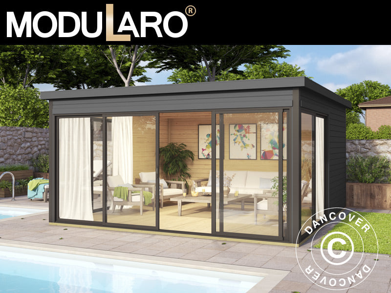 Hytte i tre Geneva, 4,18x4,18x2,39m, 44mm, Mørkegrå