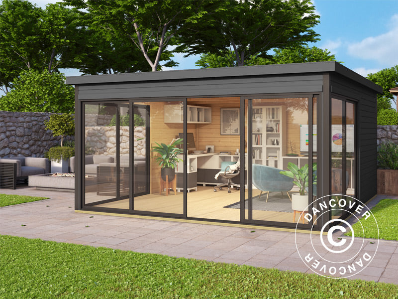 Hytte i tre Geneva, 4,18x4,18x2,39m, 44mm, Mørkegrå