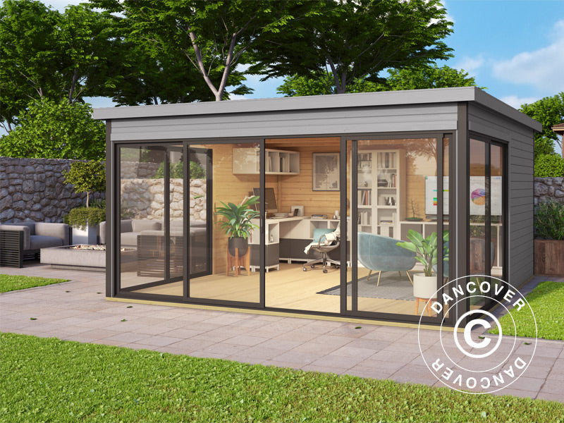 Hytte i tre Geneva, 4,18x4,18x2,39m, 44mm, Lysegrå