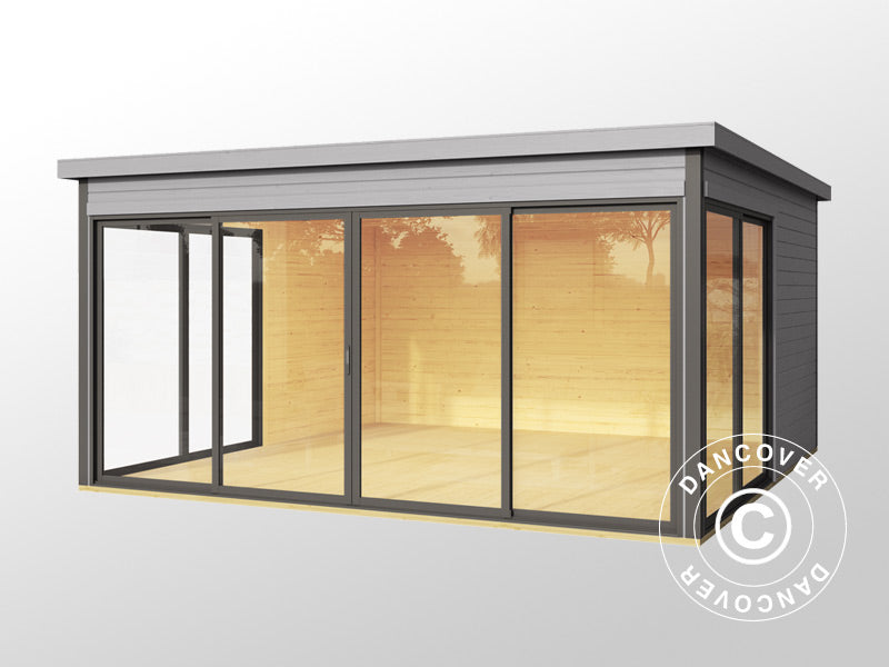 Hytte i tre Geneva, 4,18x4,18x2,39m, 44mm, Lysegrå