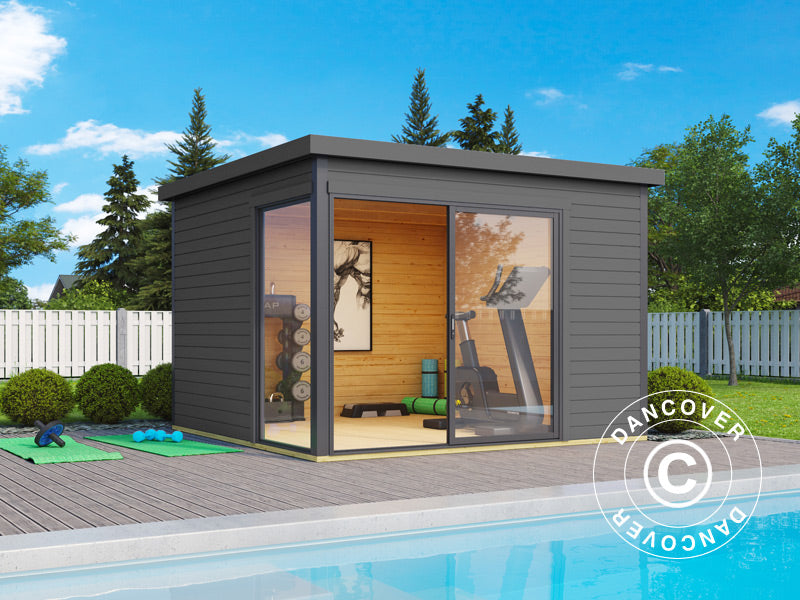 Hytte i tre Set Geneva, 3x3x2,39m, 44mm, Mørkegrå