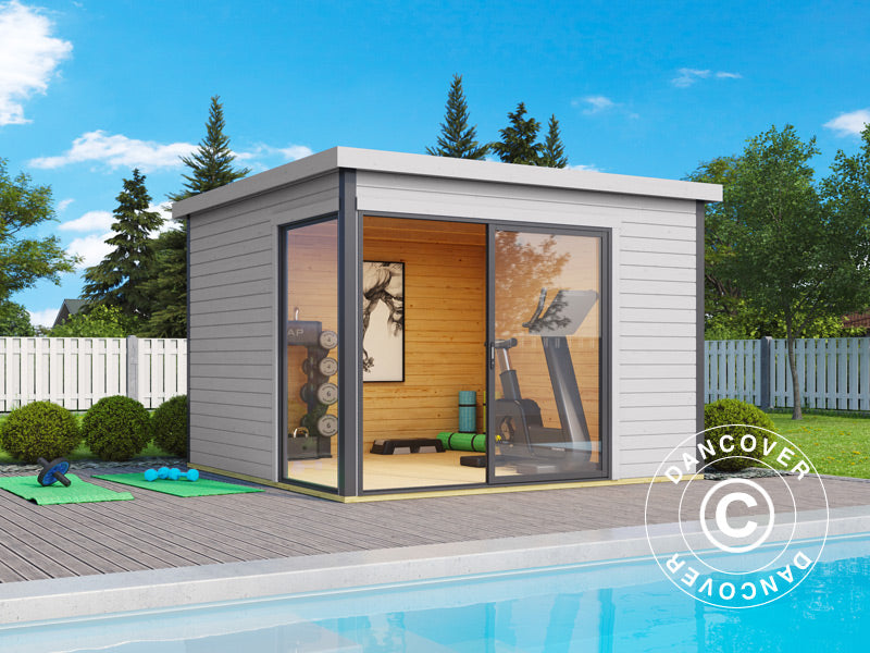 Hytte i tre Set Geneva, 3x3x2,39m, 44mm, Lysegrå