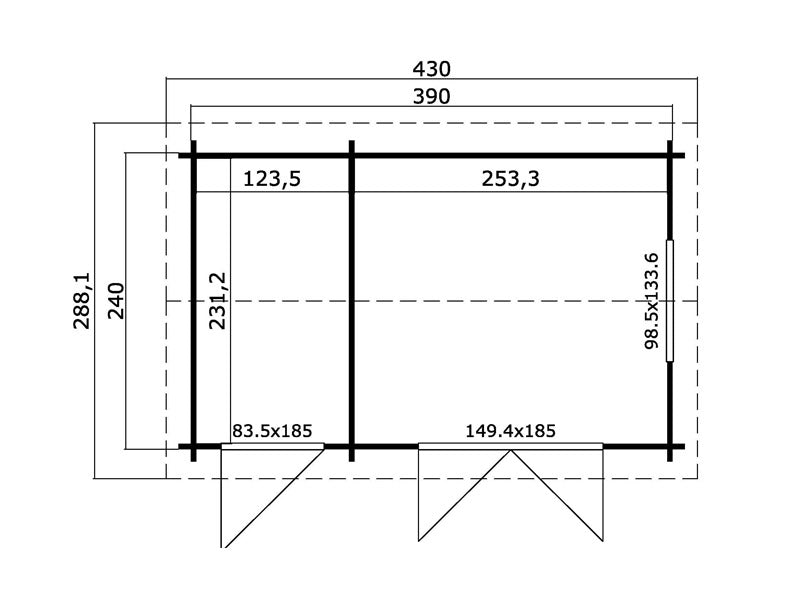 Hytte med redskapsbod i tre, Maardu 3,9x2,4x2,51m, 44mm, Mørkegrå