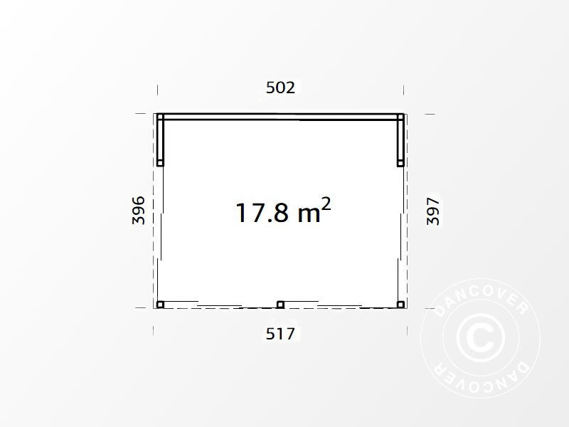 Hytte i tre 5,02x3,96x2,9m, 17,8m², naturlig