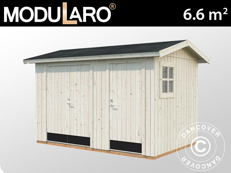 Redskapsbod i tre m/gulv, 3,44x2,21x2,47m, 6,6m², Naturlig