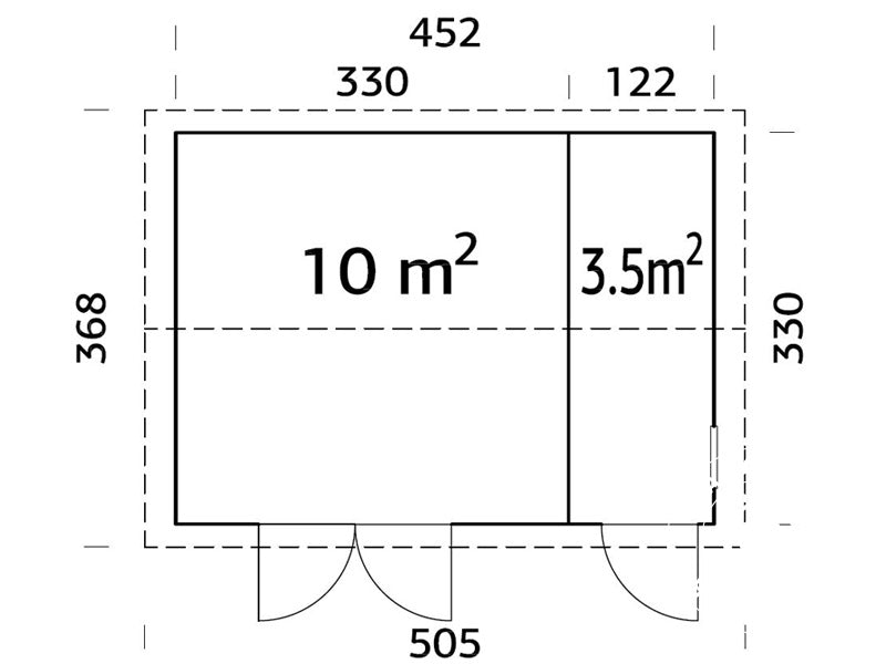 Redskapsbod i tre m/gulv, 4,52x3,3x2,61m, 13,5m², Naturlig