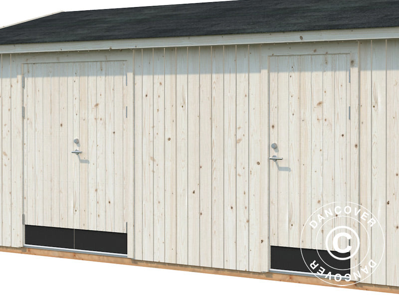 Redskapsbod i tre m/gulv, 5,61x3,3x2,61m, 16,9m², Naturlig