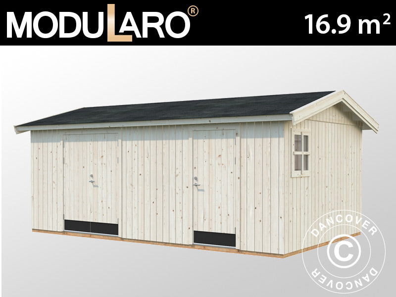 Redskapsbod i tre m/gulv, 5,61x3,3x2,61m, 16,9m², Naturlig