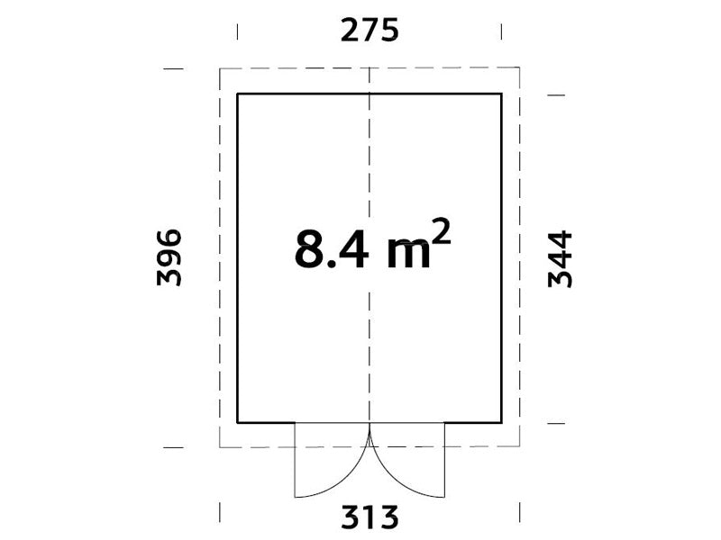 Redskapsbod i tre m/gulv, 2,75x3,44x2,67m, 8,4m², Naturlig