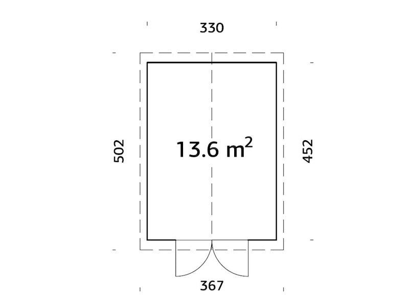 Redskapsbod i tre m/gulv, 3,3x4,52x2,96m, 13,6m², Naturlig