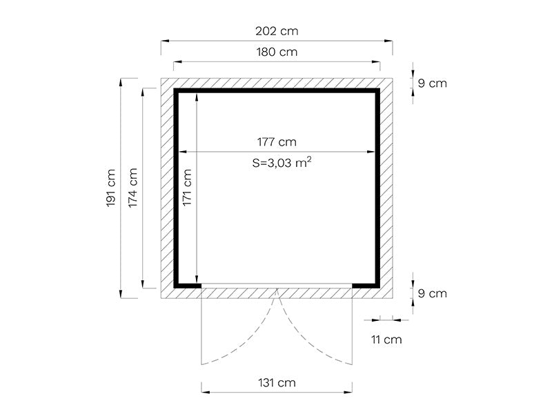 Redskapsbod i tre, Bertilo Sylt 2, 1,8x1,74x2,25m, 3,1m²
