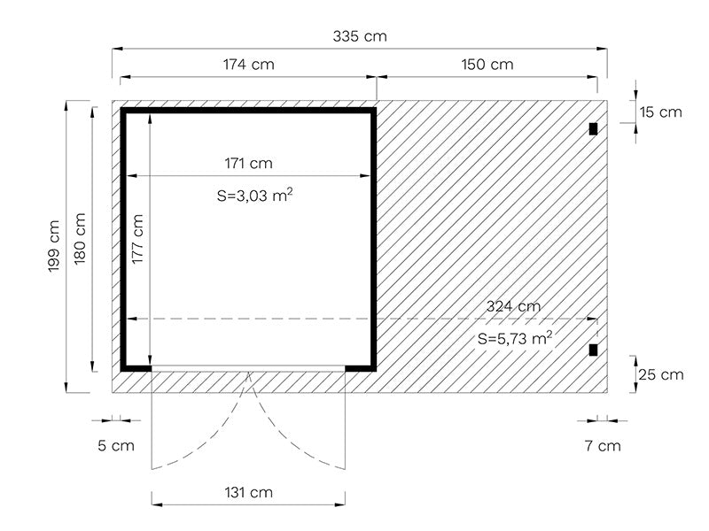 Redskapsbod m/overheng, Bertilo Amrum 2 Plus, 3,23x1,8x2,1m, 2,78m² + 3,03m²