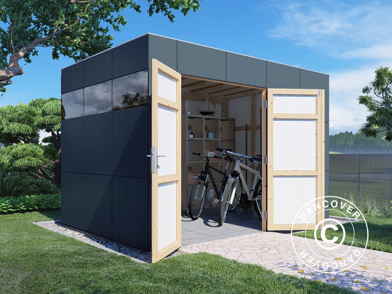 Redskapsbod i tre, Bertilo HPL 2, 3,45x2,28x2,3m, 7,86m², Antrasitt/Hvit