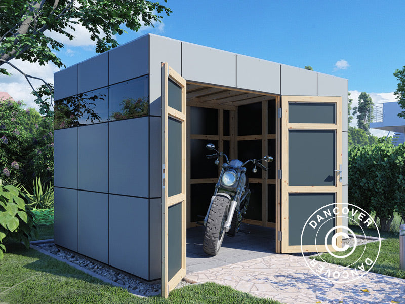 Redskapsbod i tre, Bertilo HPL 2, 3,45x2,28x2,3m, 7,86m², Antrasitt/Grå