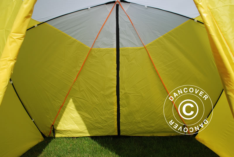 Arbeidstelt, FleXshelter Basic trekant, 1,8x1,9x2m, Flammehemmende, Gul/Hvit