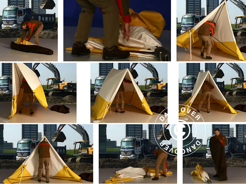 Arbeidstelt, FleXshelter Basic trekant, 1,8x1,9x2m, Flammehemmende, Gul/Hvit