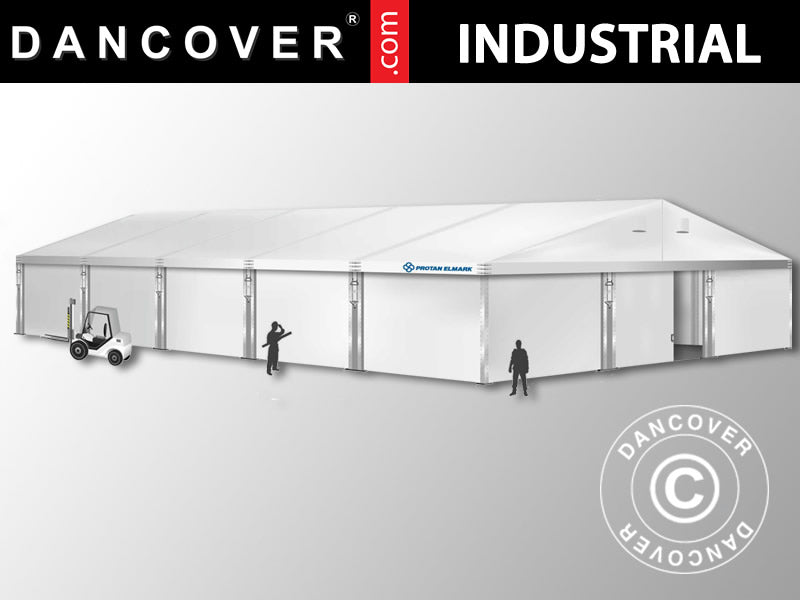 Industriell telthall Alu 12x25x5,92m m/skyveport, PVC, hvit