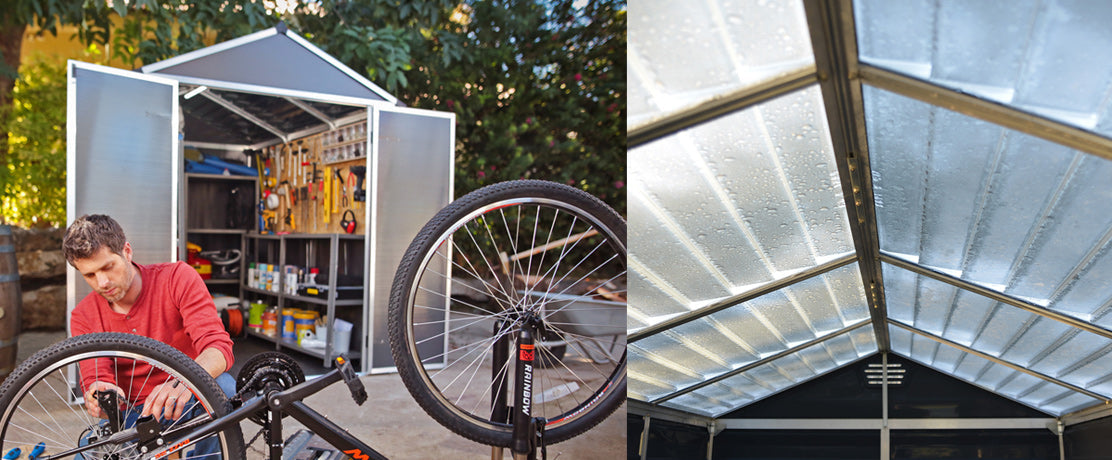 Holdbare redskapsboder i polykarbonat med takvindu