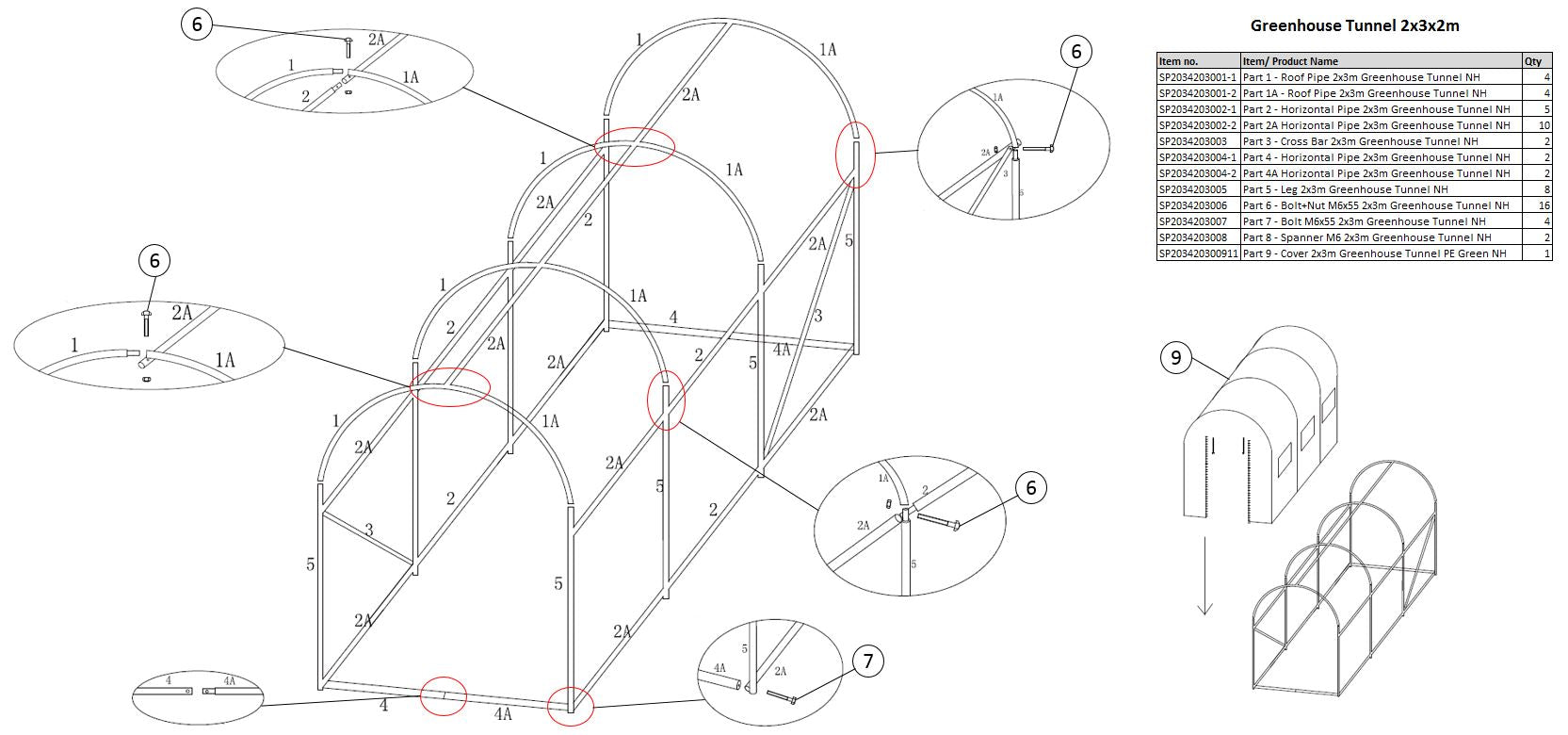 OVERVIEW 2x3m Greenhouse Tunnel NH