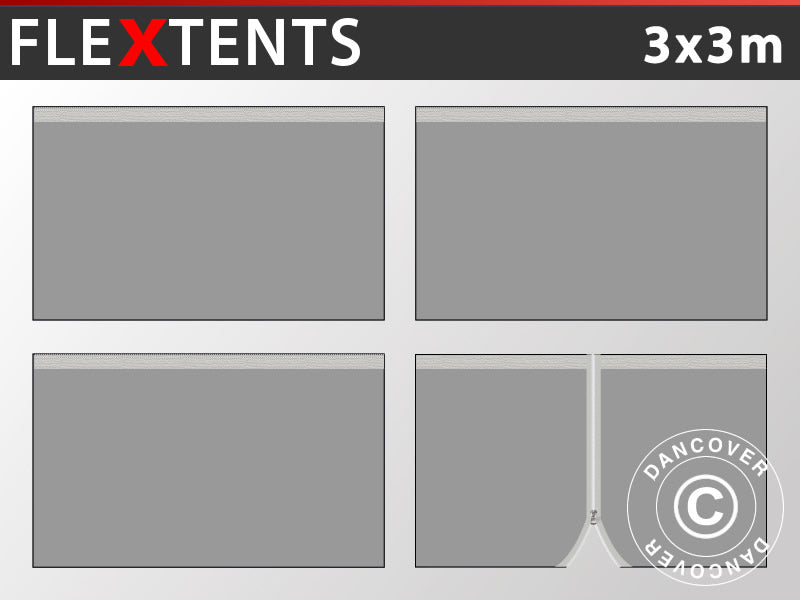 Sidevegg Sett for Quick-up telt FleXtents 3x3m, Grå