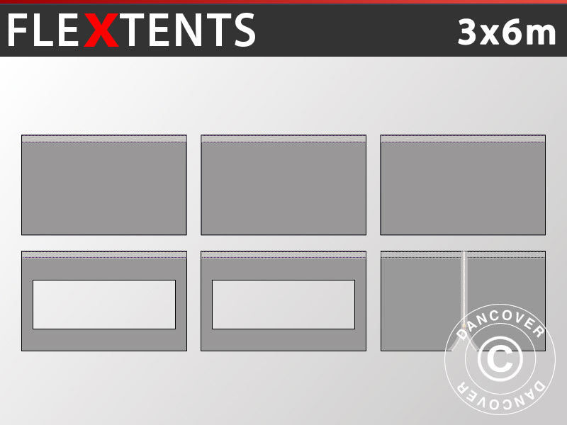 Sidevegg Sett for Quick-up telt FleXtents 3x6m, Grå