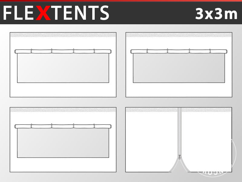 Sidevegg Sett for Quick-up telt FleXtents 3x3m, Hvit
