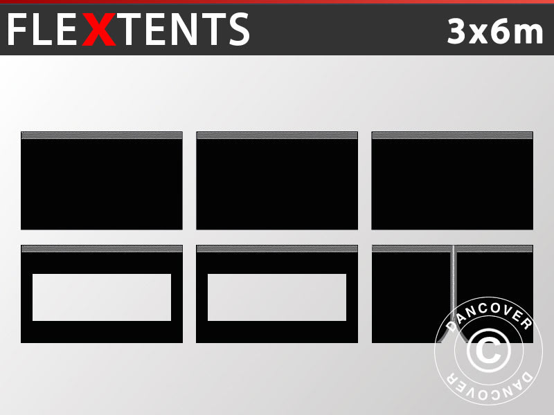 Sidevegg Sett for Quick-up telt FleXtents 3x6m, Svart