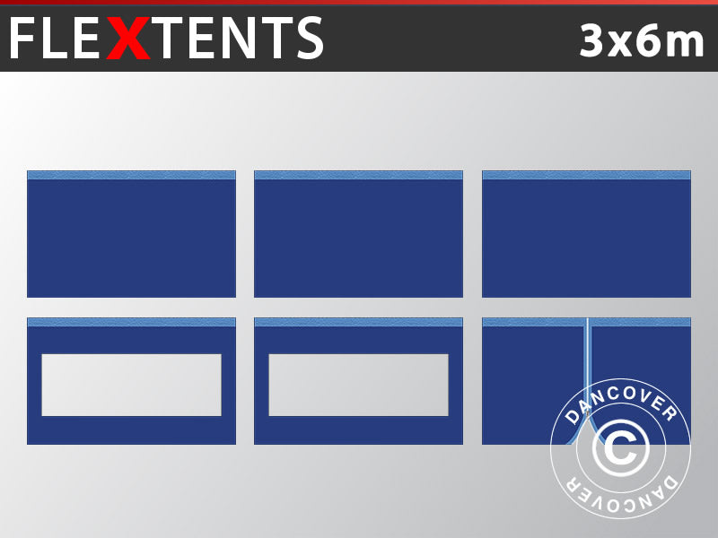 Sidevegg Sett for Quick-up telt FleXtents 3x6m, Mørk Blå