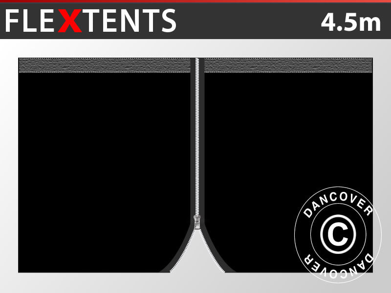 Sidevegg m/glidelås for FleXtents, 4,5m, Svart