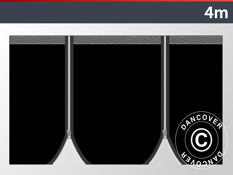 Sidevegg m/glidelås til FleXtents, 4m, Svart