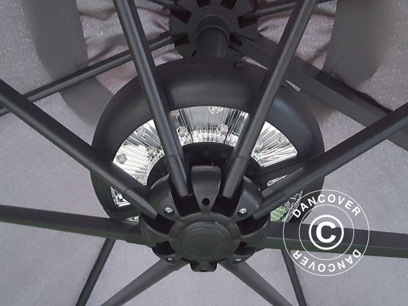 Parasollys, Cheops m/24 LED-lamper Varmhvit, Svart